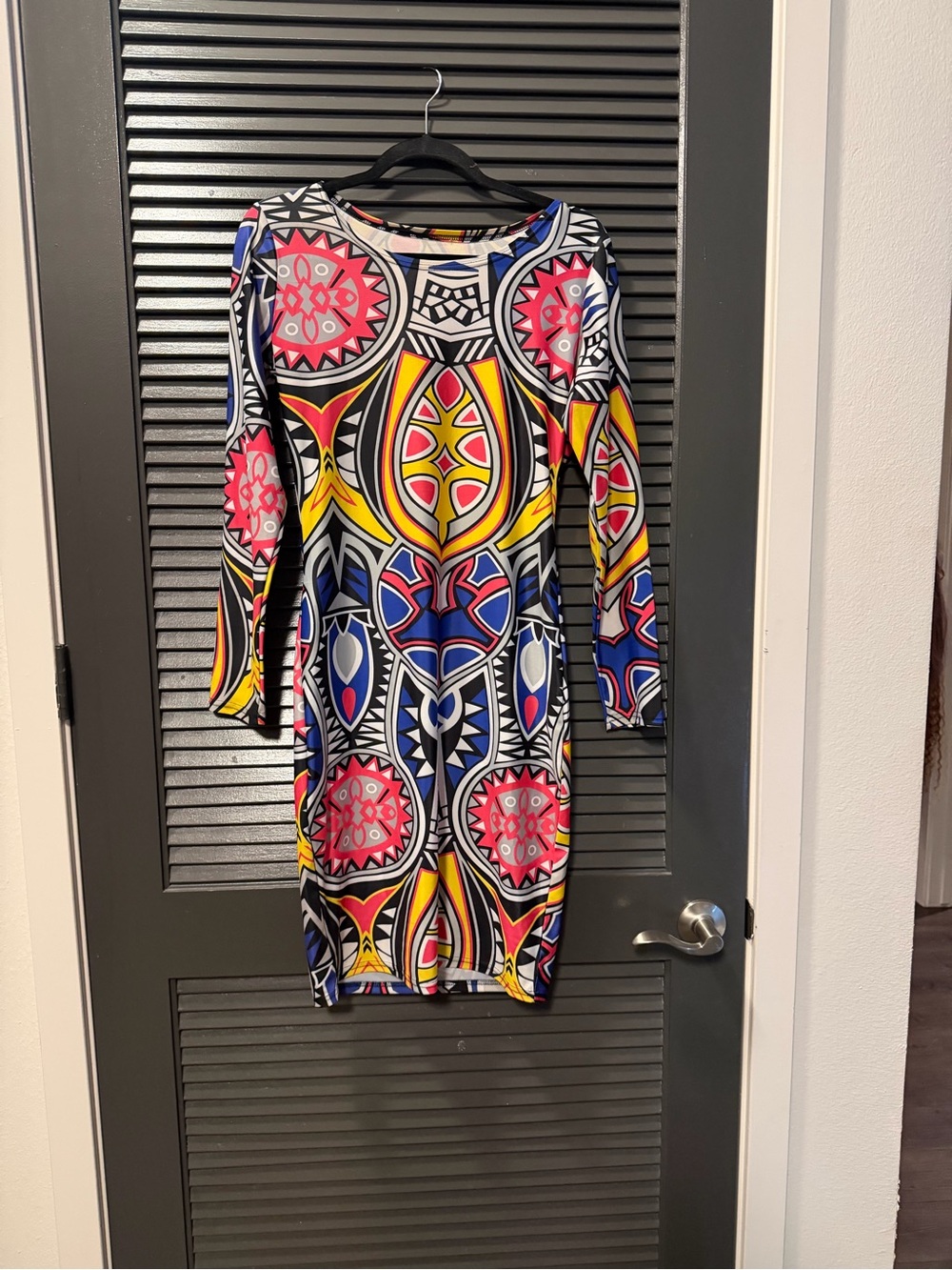 Bold Multi-Color Printed Long Sleeve Bodycon Dress